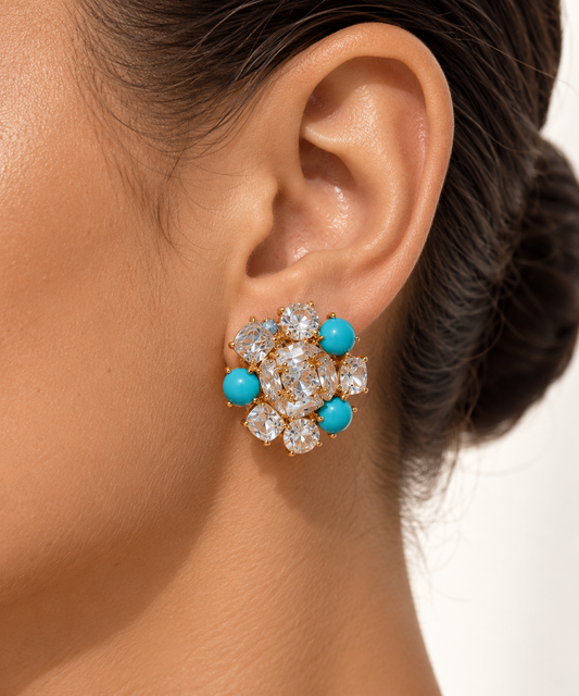Vintage Turquoise Crystal Floral Statement Jewelry Set