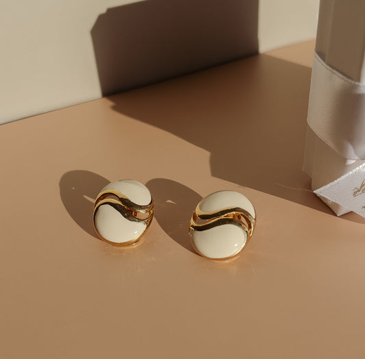 White enamel clip on earrings