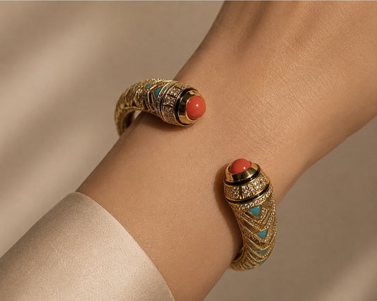 Coral Turquoise Cuff bracelet set