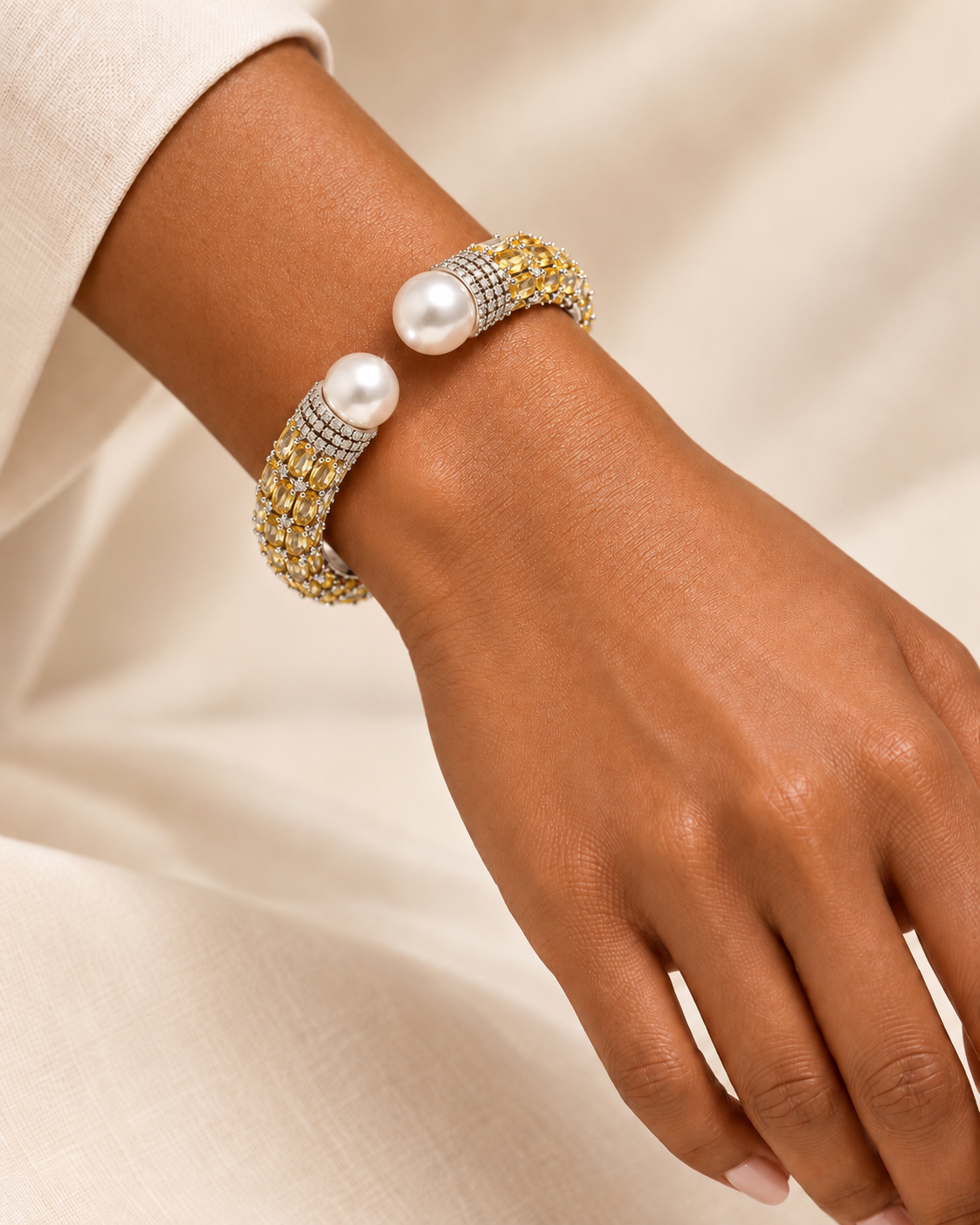 Pearl Elegance Statement Cuff Bangle Bracelet
