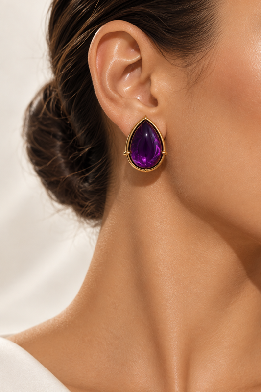 Amethyst Teardrop Statement Necklace & Earrings Set