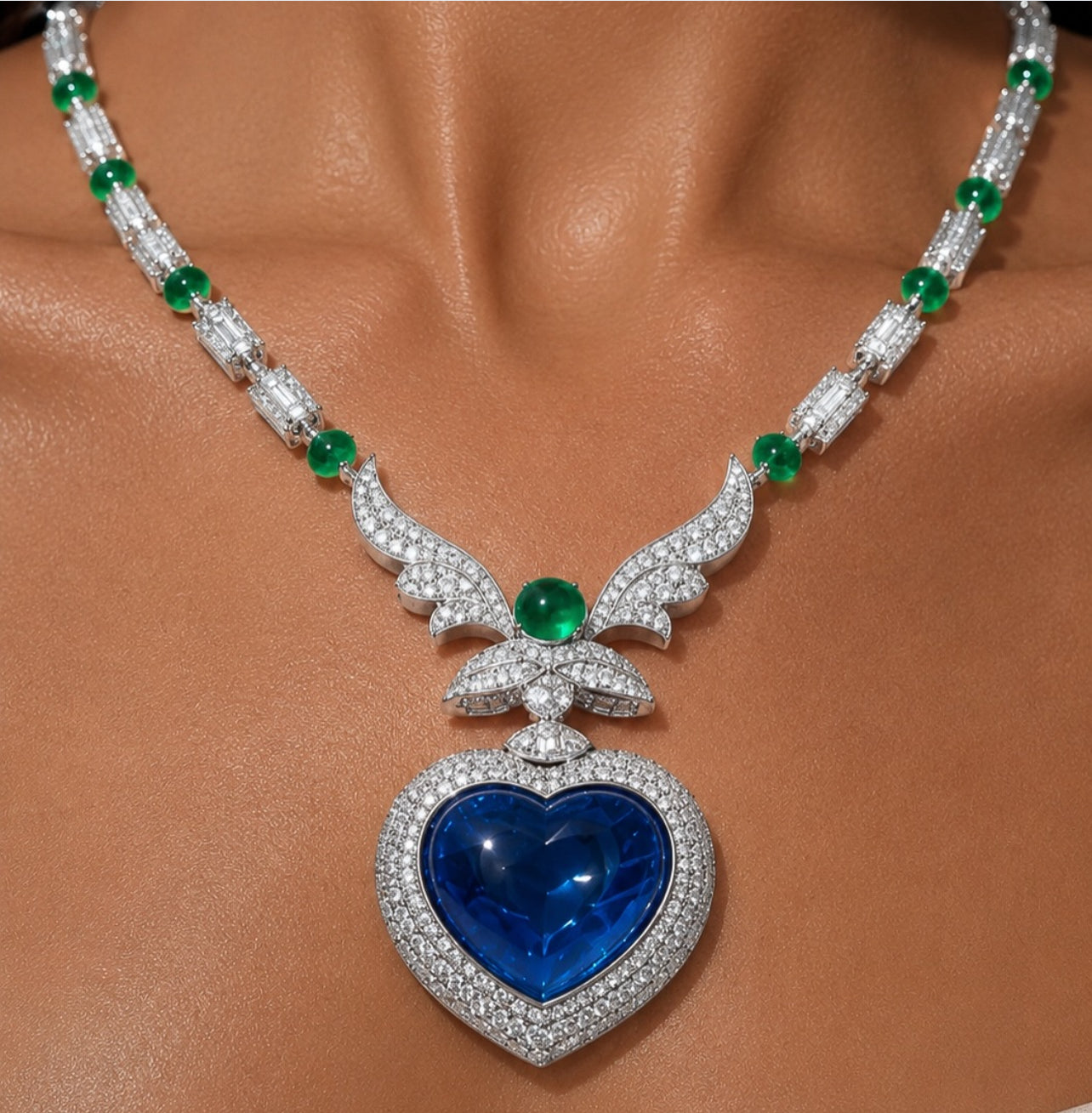 Radiant blue heart shape necklace earrings set “ Pre-order “