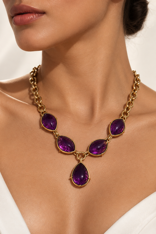 Amethyst Teardrop Statement Necklace & Earrings Set