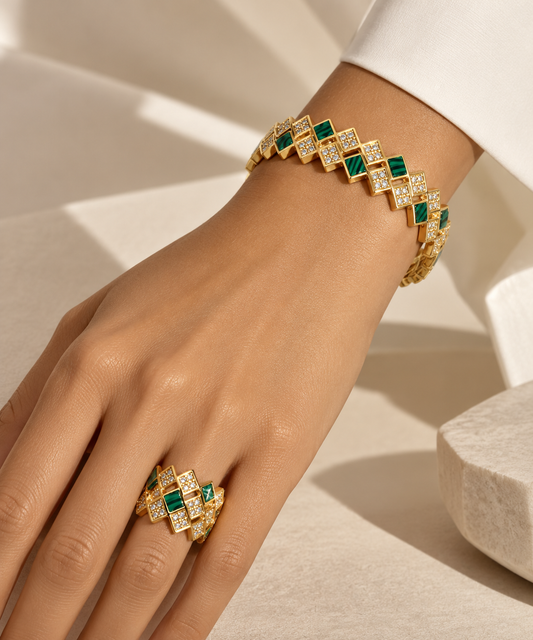 Malachite Mosaic bracelet and ring set “Pre-order “