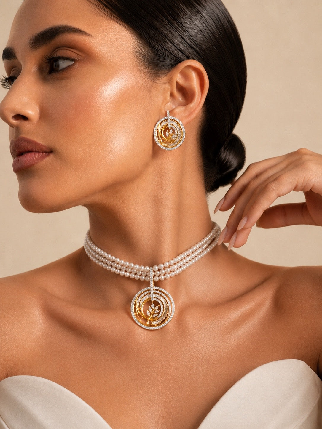 Celestial Pearl Orbit choker & Earrings Set
