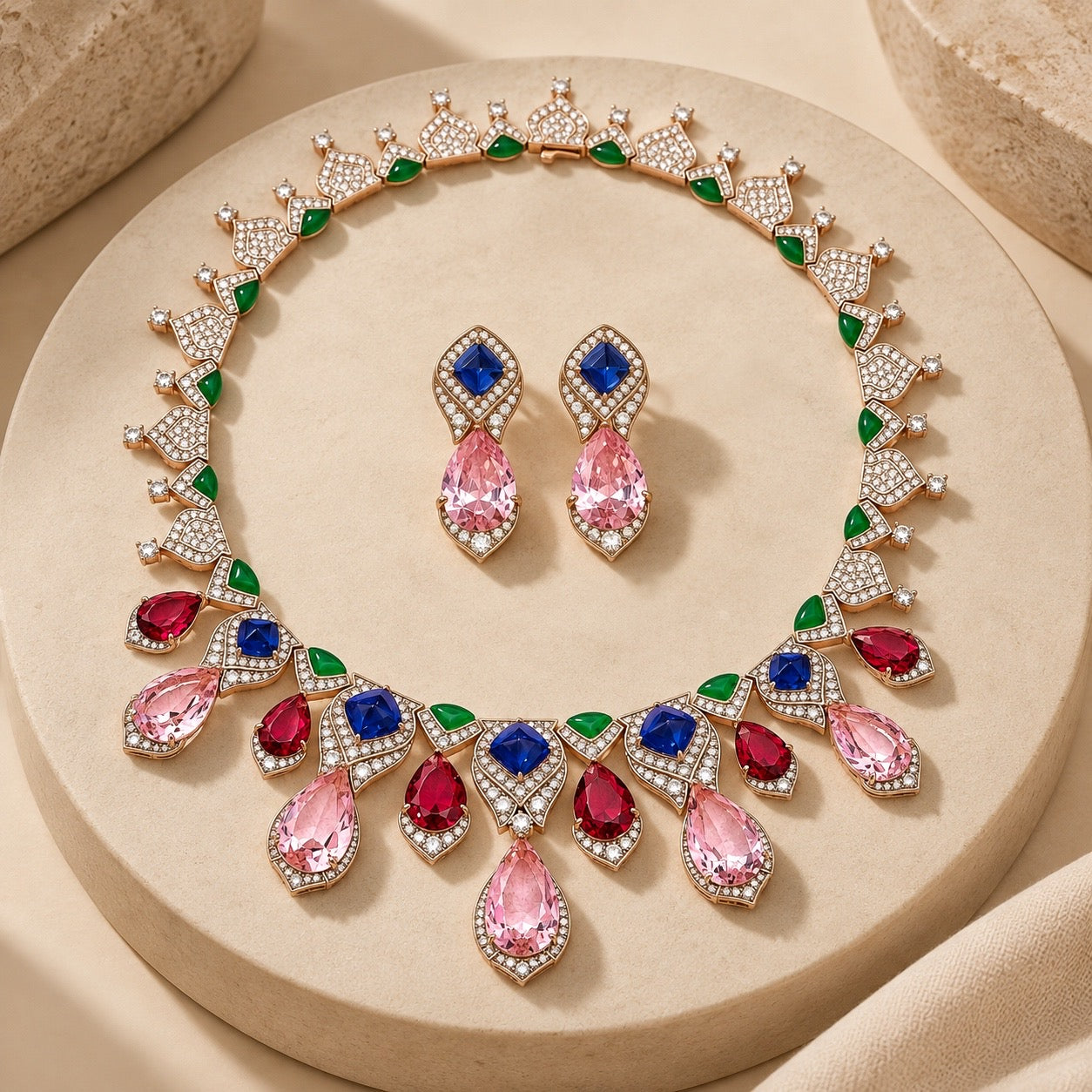 Multicolor Statement Teardrop Necklace & Earrings Set “Pre-order “