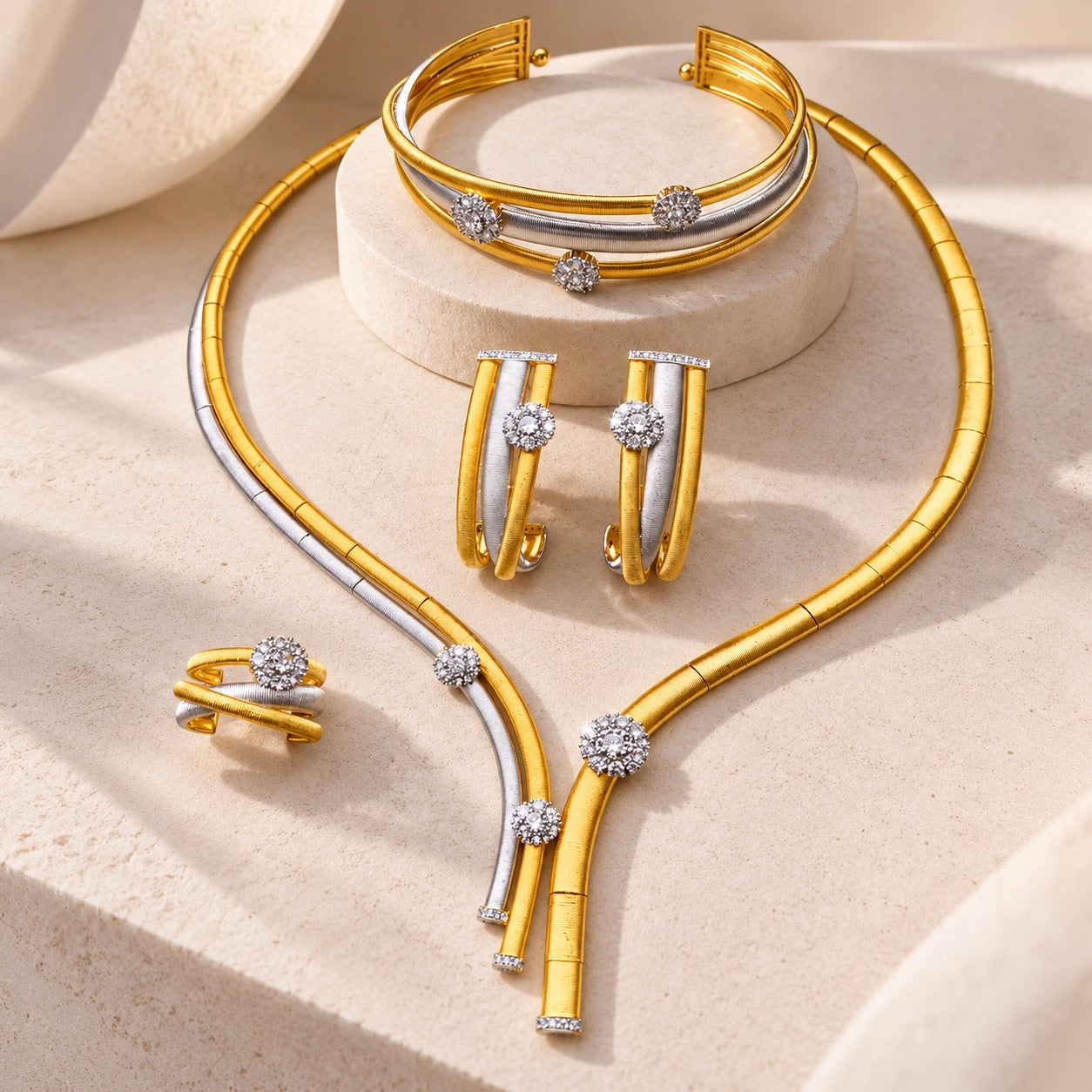 Two-Tone Sculptural Statement Jewelry Set “Pre-order “