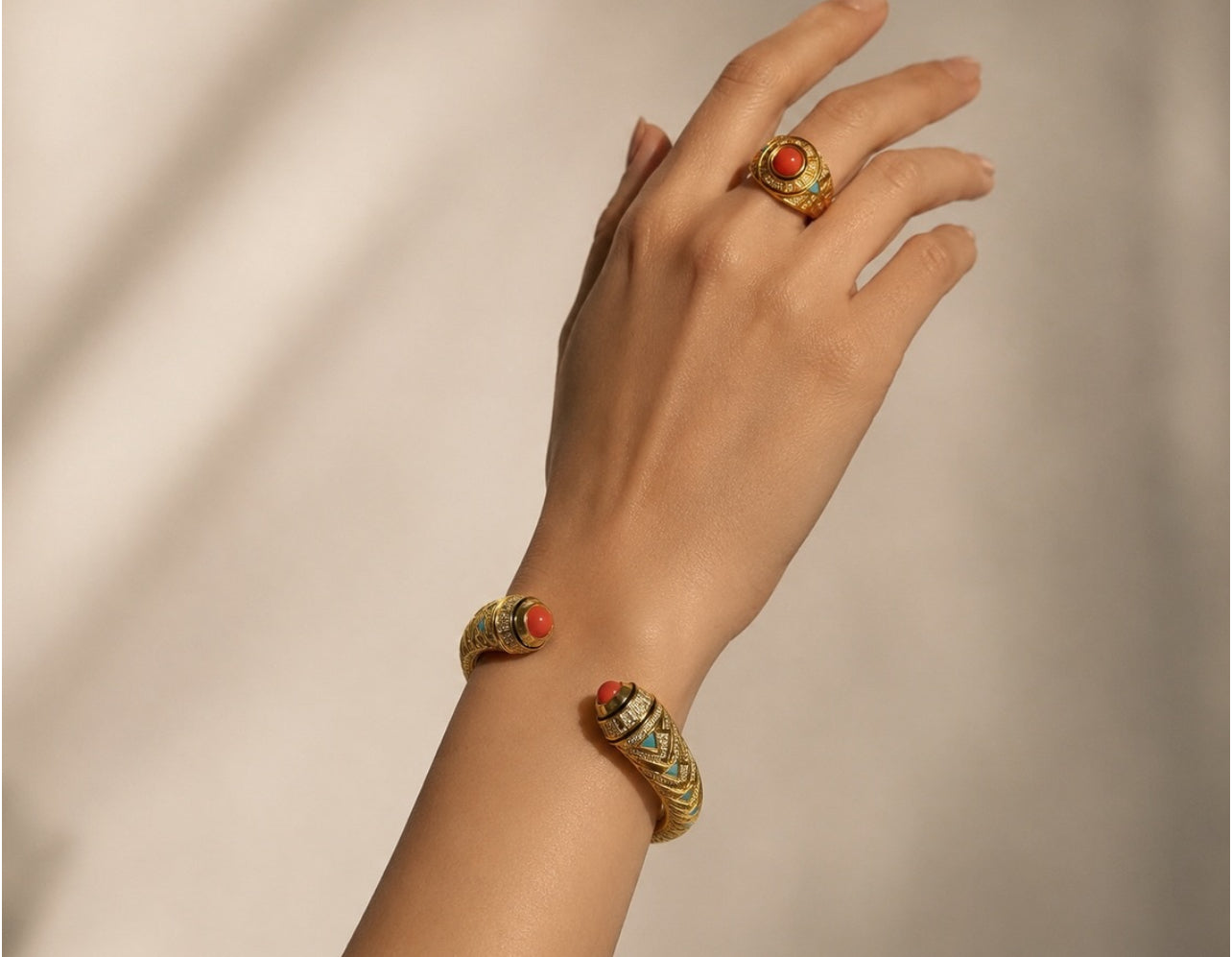 Coral Turquoise Cuff bracelet set