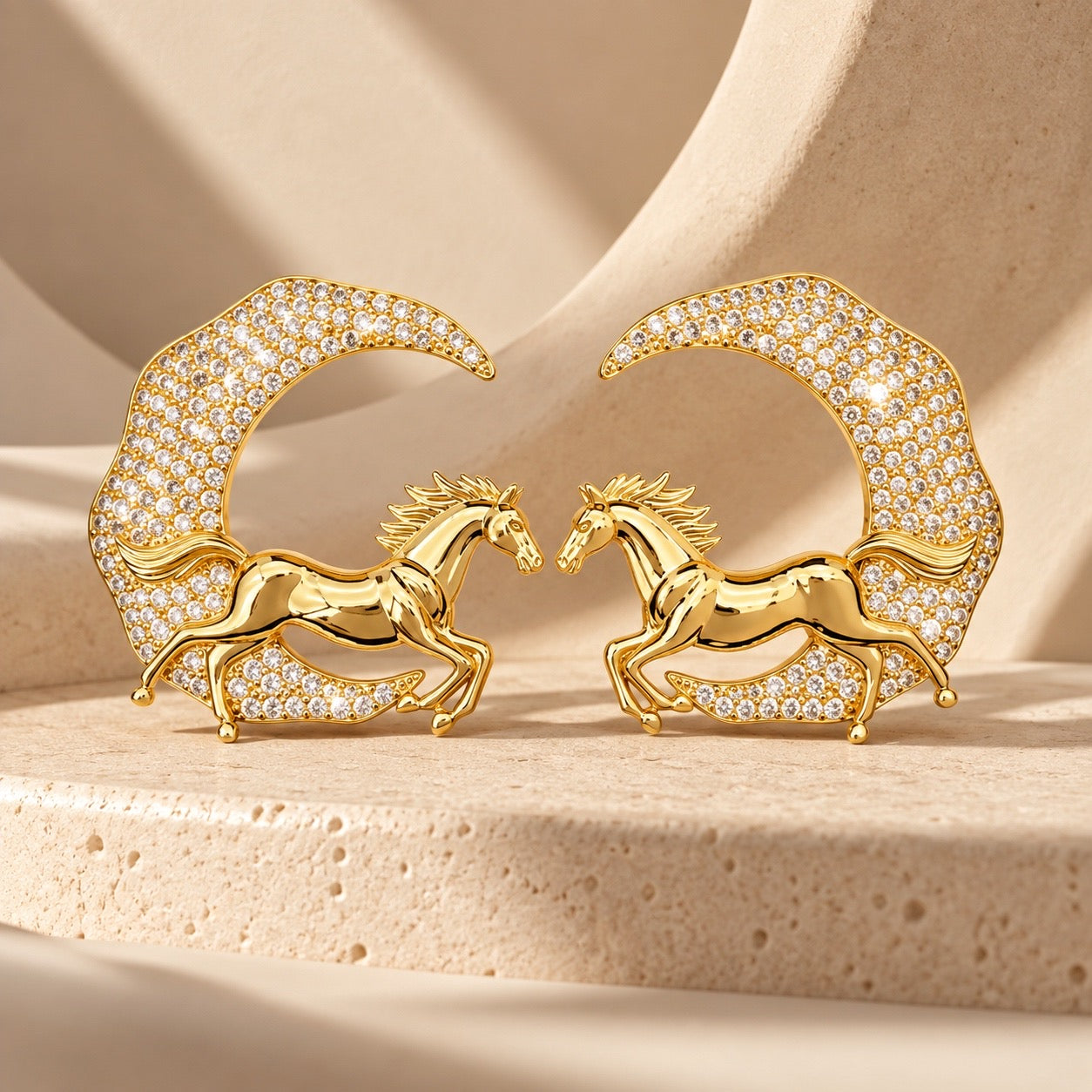 Golden Equestrian Crescent Statement Earrings “Pre-order “