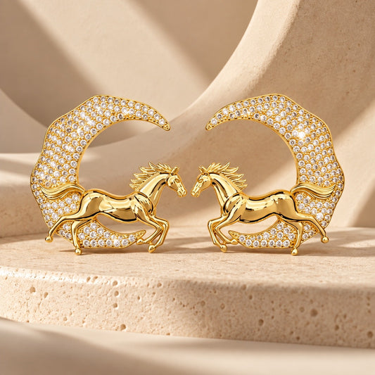 Golden Equestrian Crescent Statement Earrings “Pre-order “