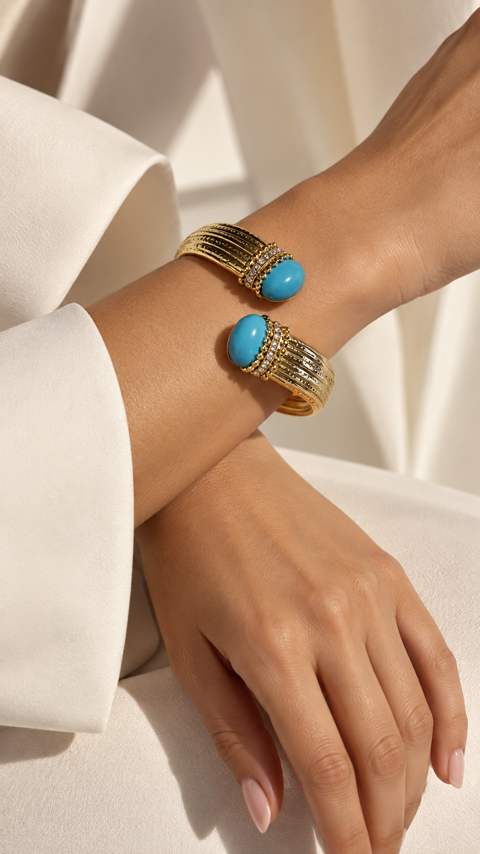 Aqua Cabochon Statement Bracelet “Pre-order”
