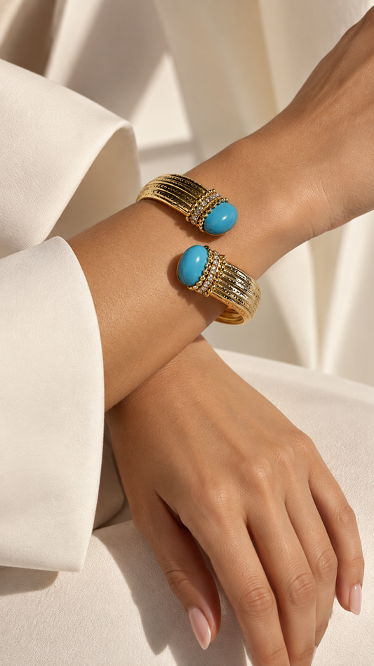 Aqua Cabochon Statement Bracelet “Pre-order”