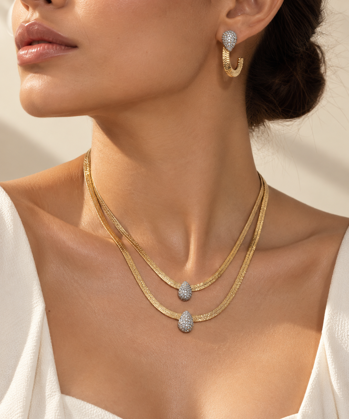 Golden Teardrop Layered jewelry set