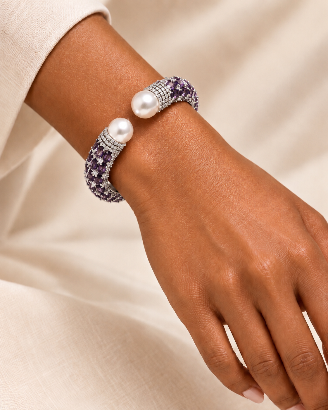Pearl Elegance Statement Cuff Bangle Bracelet