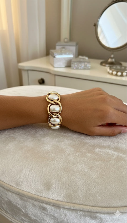 Golden Pearl Link Bracelet