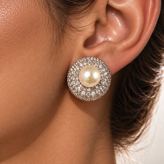 Ivory silver tone Pearl Pavé Choker & Earrings Set “Pre-order “