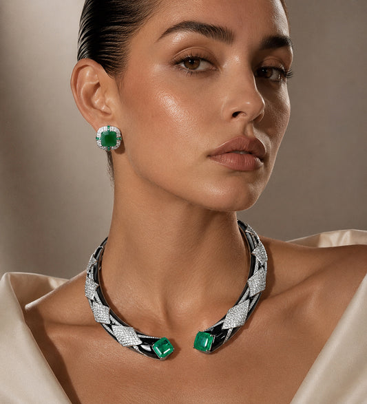 Royal open choker emerald jewelry set “Pre-order”