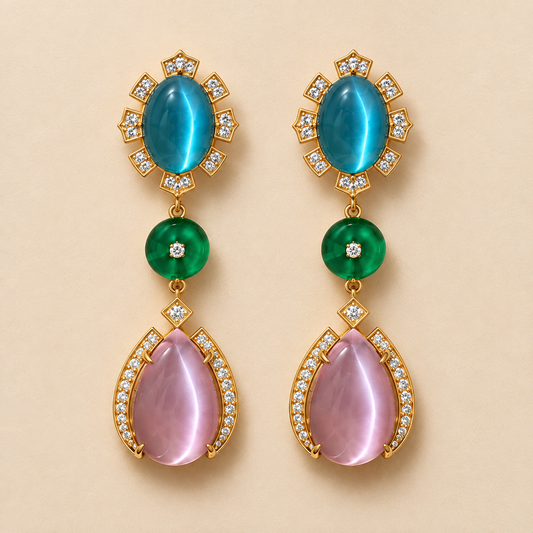 Emerald & Rose Statement Earrings