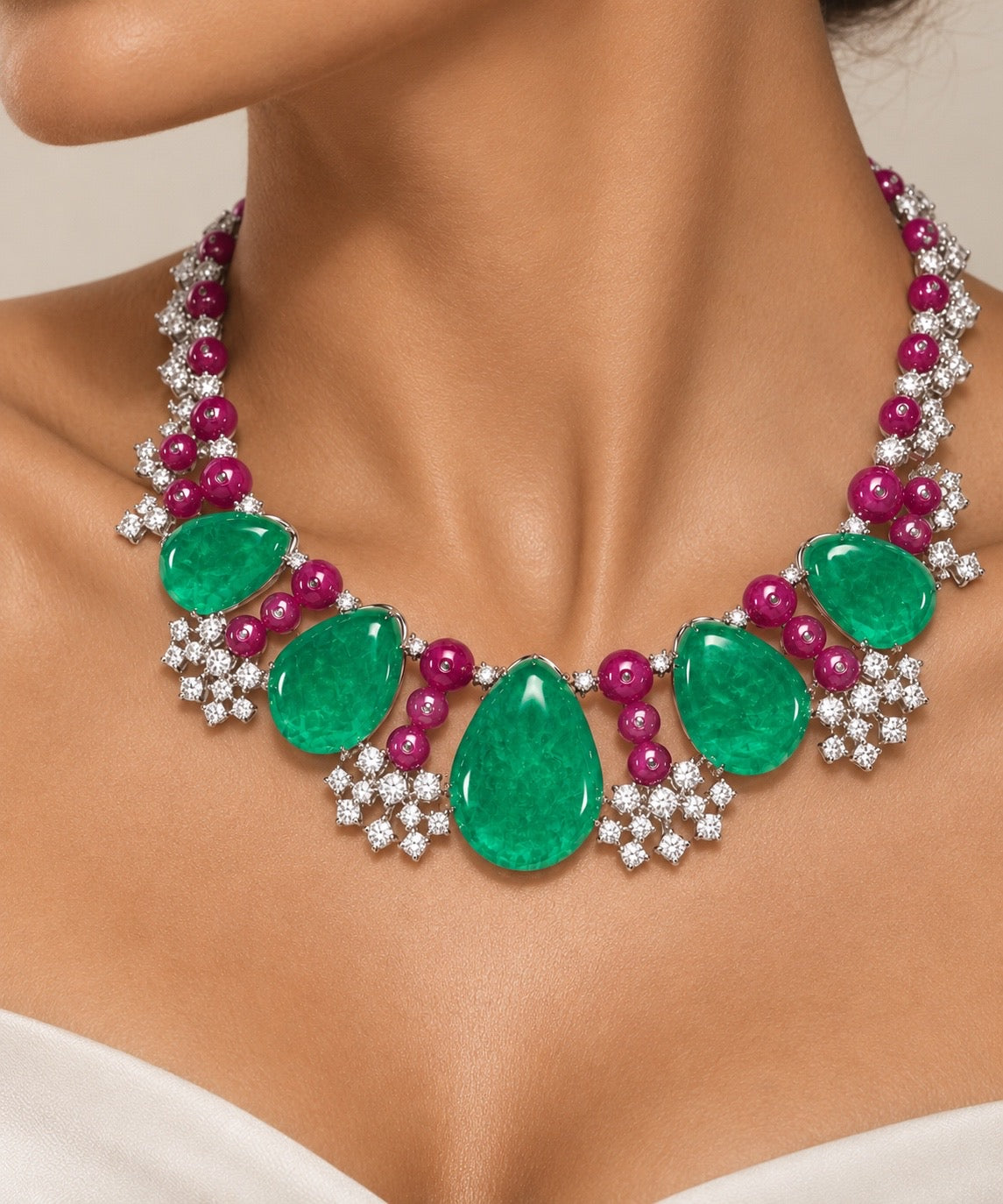 Emerald & Fuchsia Teardrop Statement Set