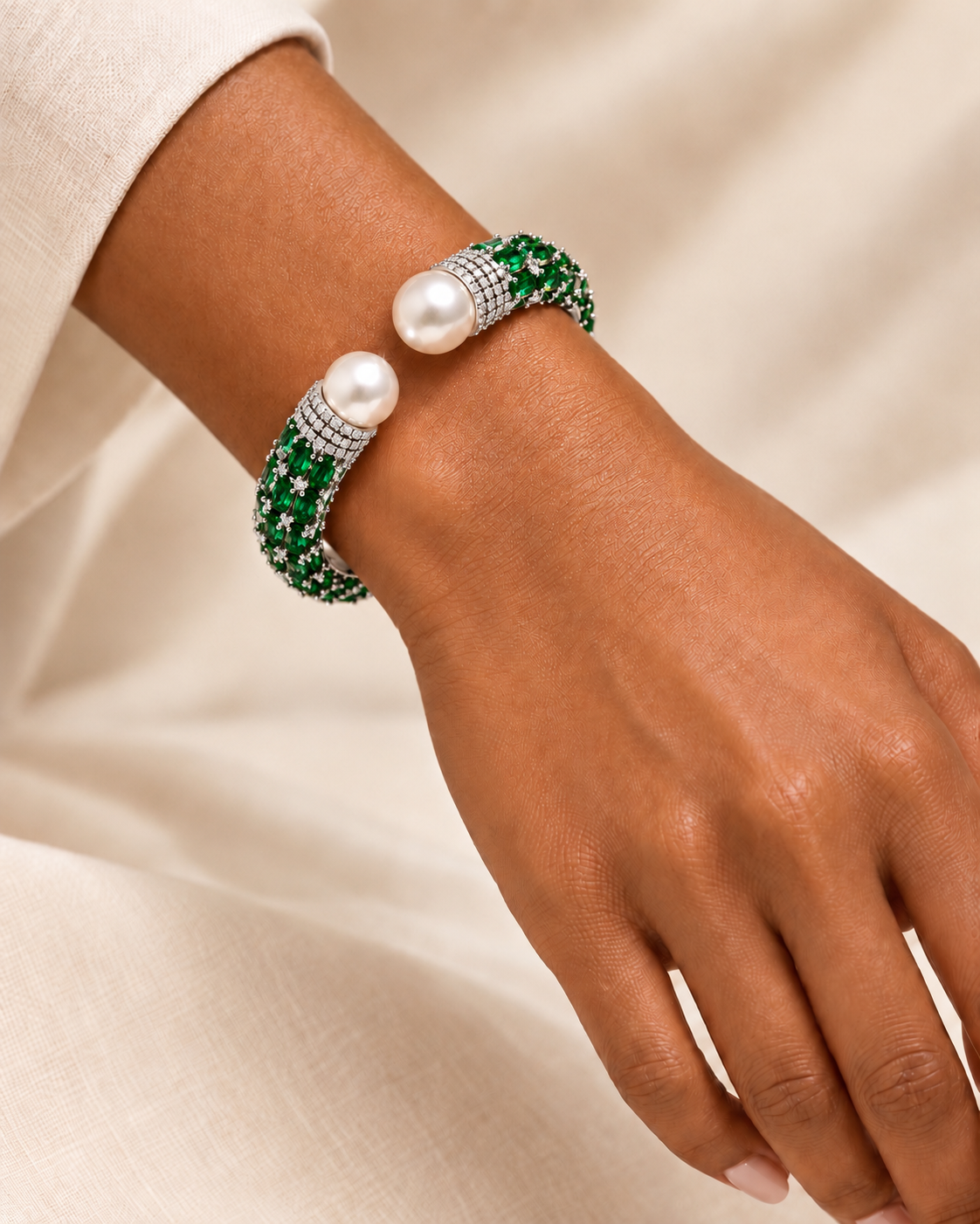 Pearl Elegance Statement Cuff Bangle Bracelet