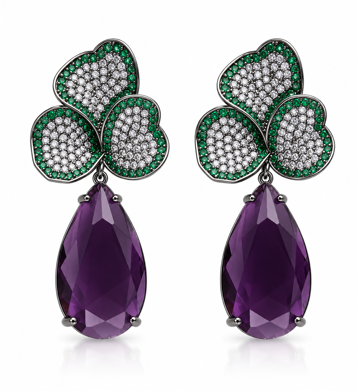 Amethyst Emerald Petal Drop Earrings “Pre-order “
