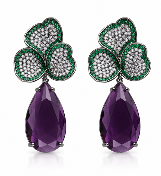 Amethyst Emerald Petal Drop Earrings “Pre-order “