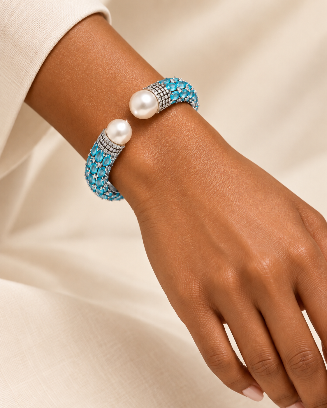Pearl Elegance Statement Cuff Bangle Bracelet
