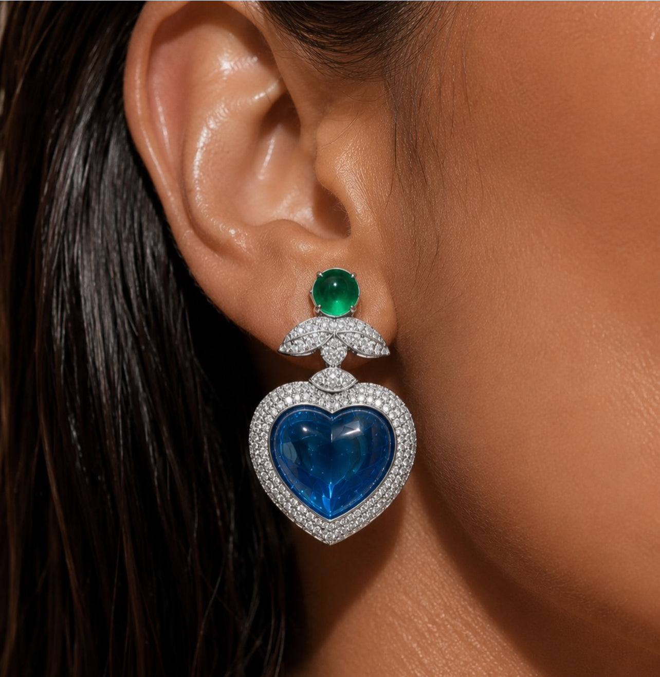 Radiant blue heart shape necklace earrings set “ Pre-order “
