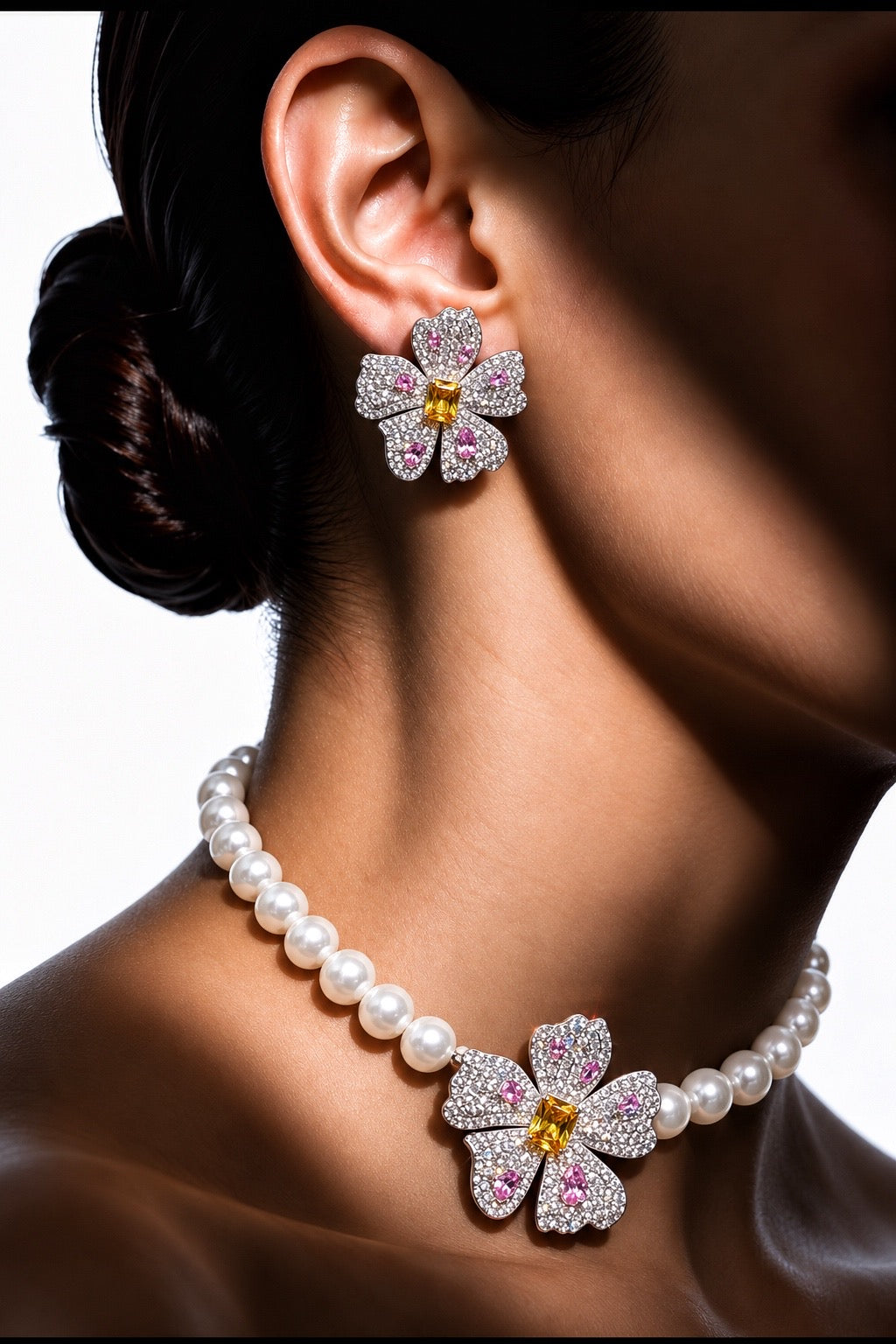 Golden Blossom Pearl Choker Jewelry Set