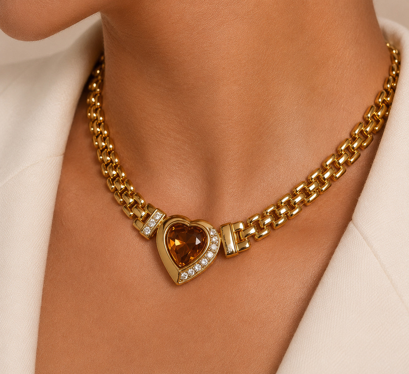 Gold plated panther heart shape necklace and earrings jewelry set “Pre-order “