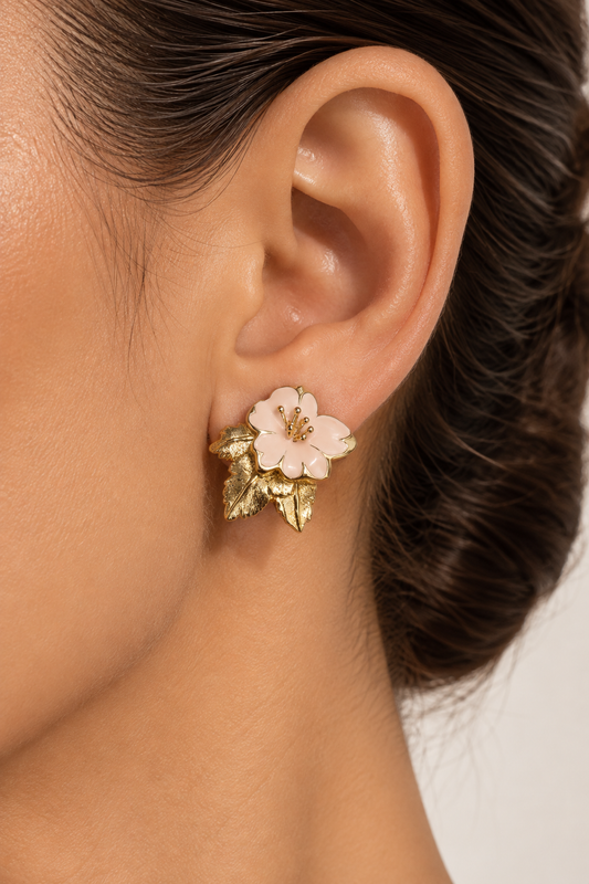 Vintage Blush Blossom Gold-Plated Necklace & Earrings Set