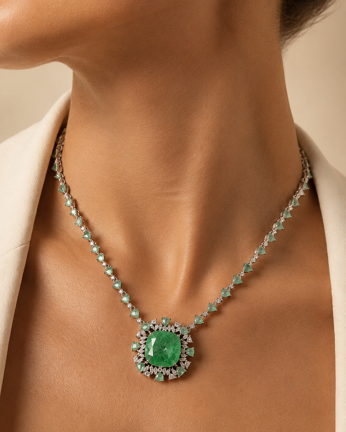 Stunning white gold plated necklace and earrings jewelry set “Pre-order “