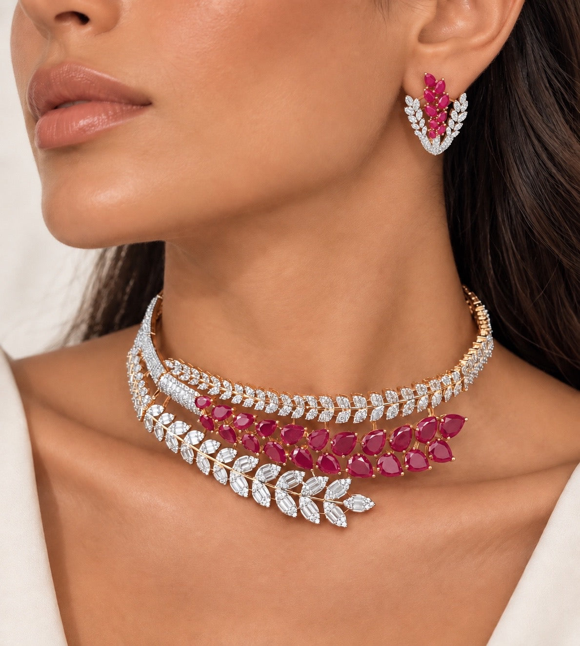 Ruby Leaf Statement Jewelry Set