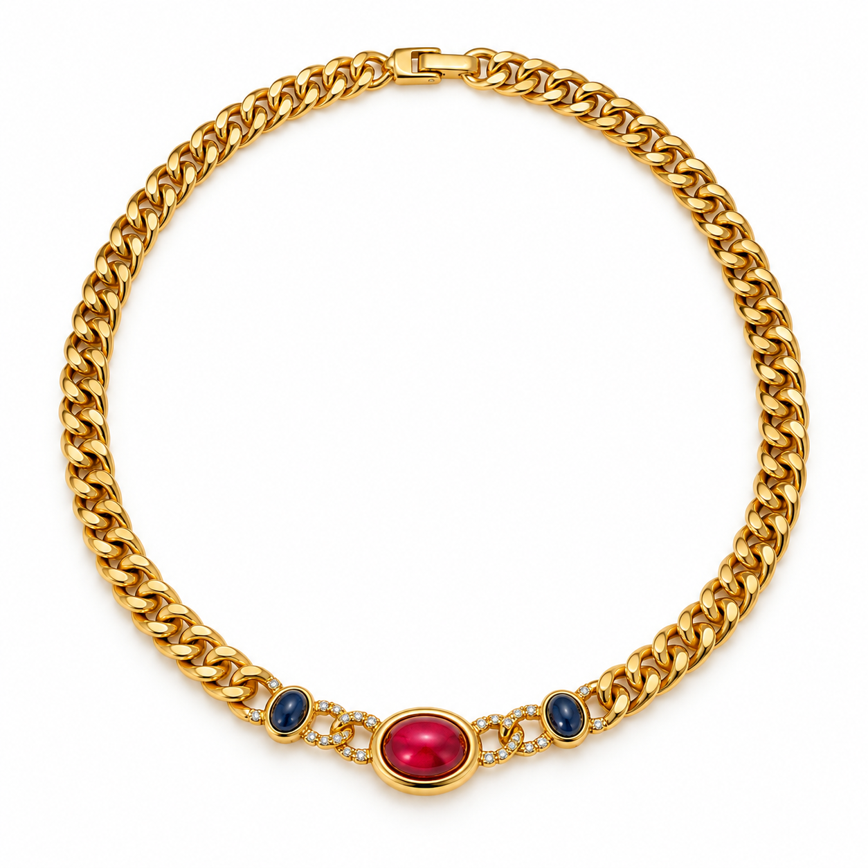 1980s Vintage Jewel Cabochon Statement Necklace