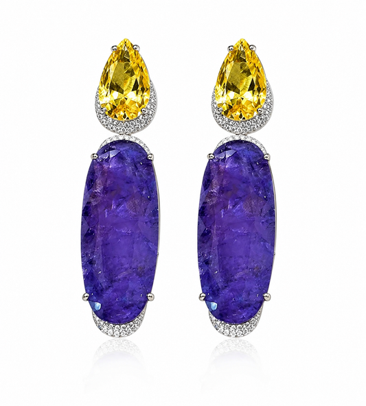 Golden Amethyst Statement Earrings “Pre-order “