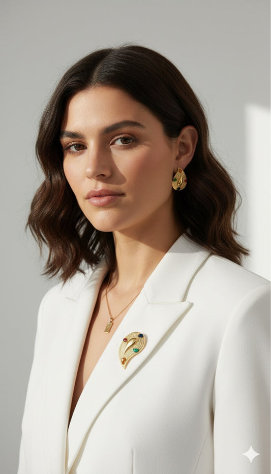 Jewel Crest Set — Brooch & Pierced Earrings