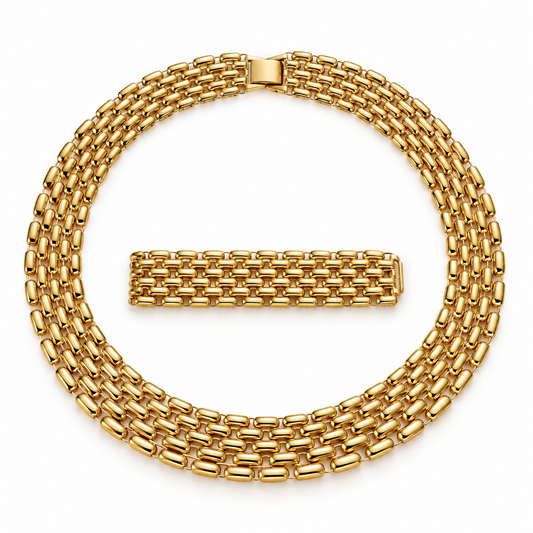 1980s Vintage Multi-Strand Gold Necklace & Bracelet Set