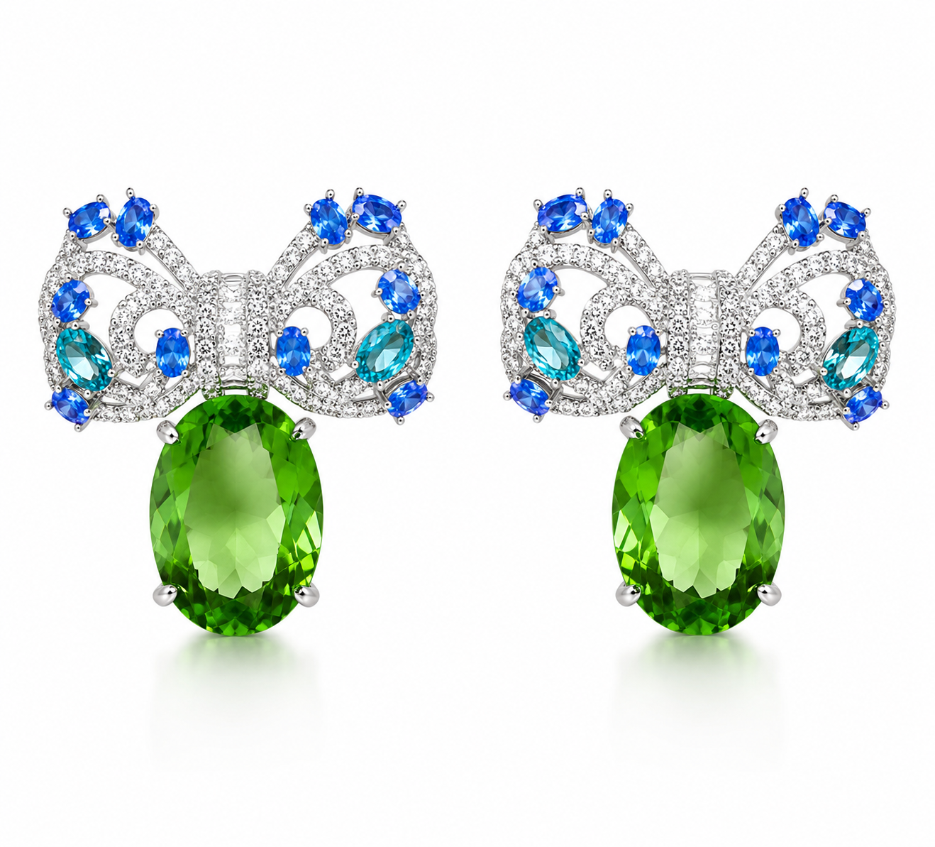 Emerald & Sapphire Bow pierced Earrings “Pre-order “