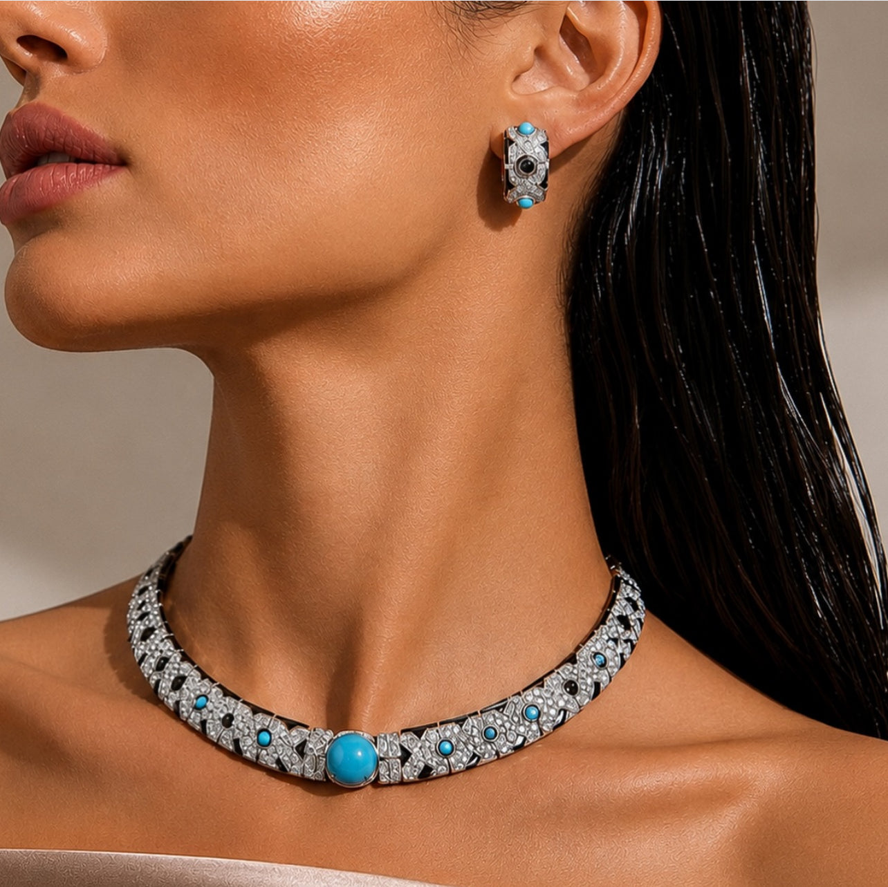 Rhodium plated high end necklace earrings jewelry set “Pre-order “