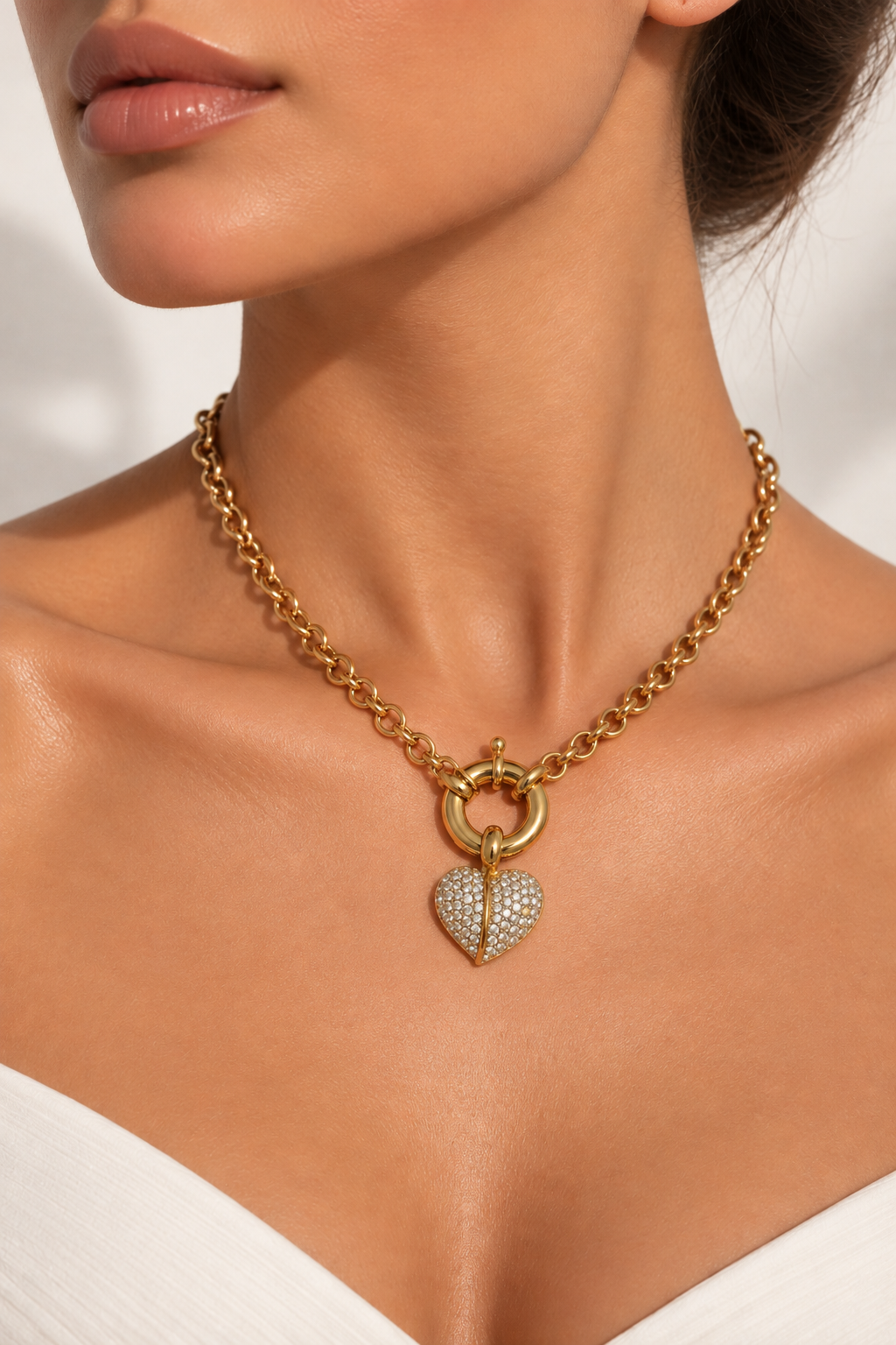 Vintage Crystal Heart Necklace & clip-on Earrings Set