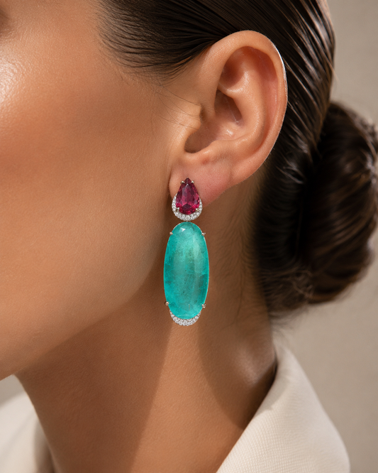 Aqua Ruby Statement Earrings “Pre-order “