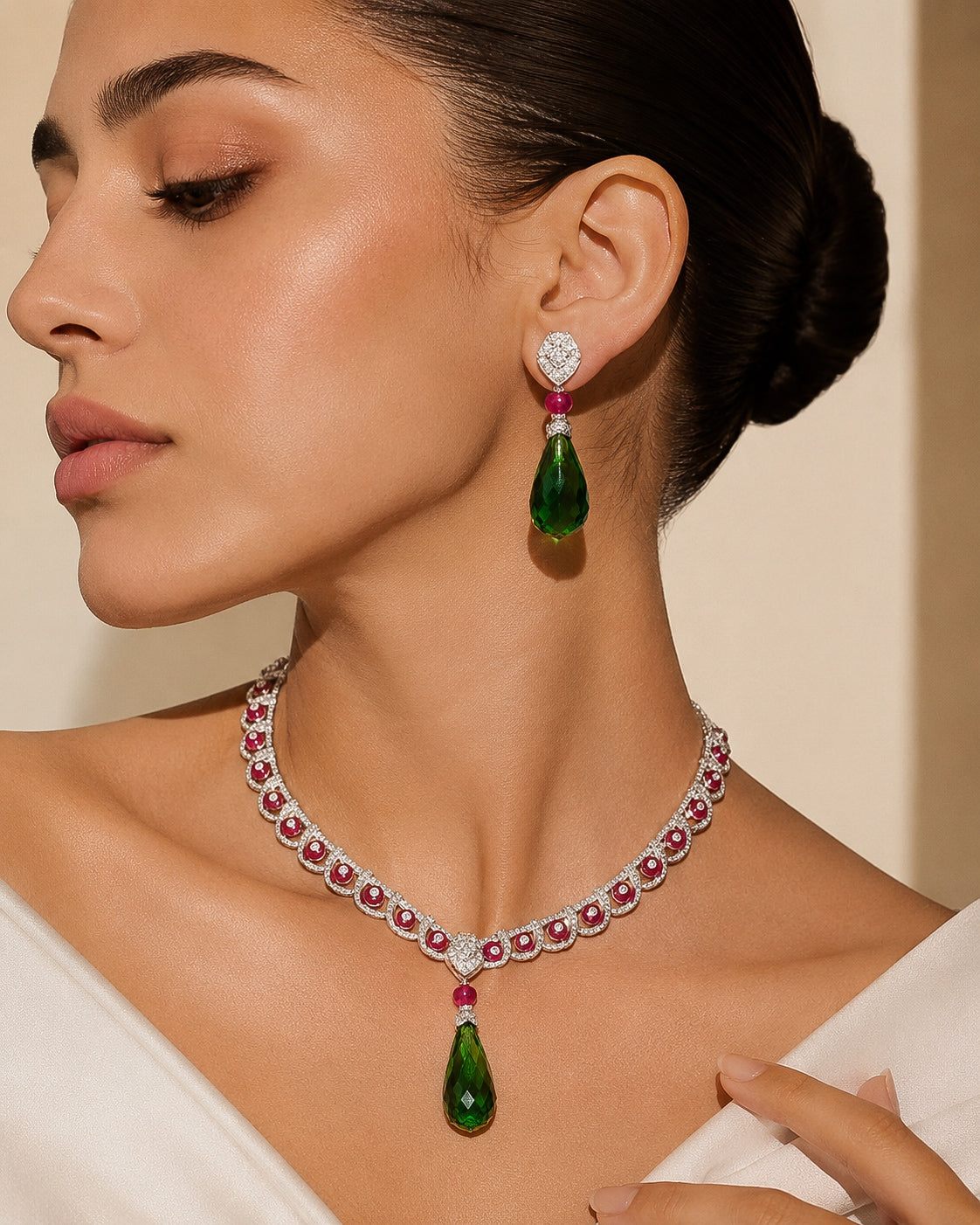Royal white gold plated necklace and earrings jewelry set “Pre-order “