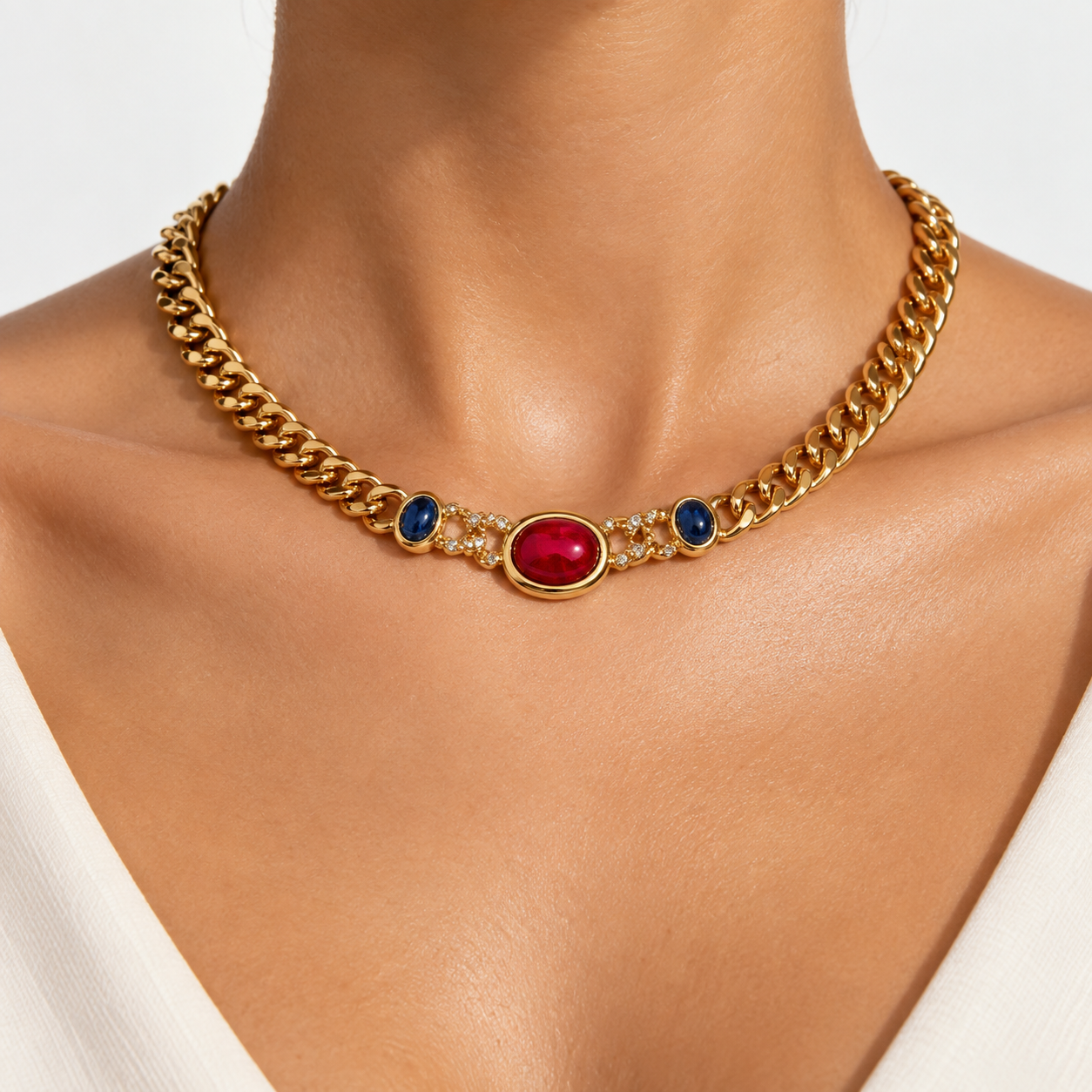 1980s Vintage Jewel Cabochon Statement Necklace