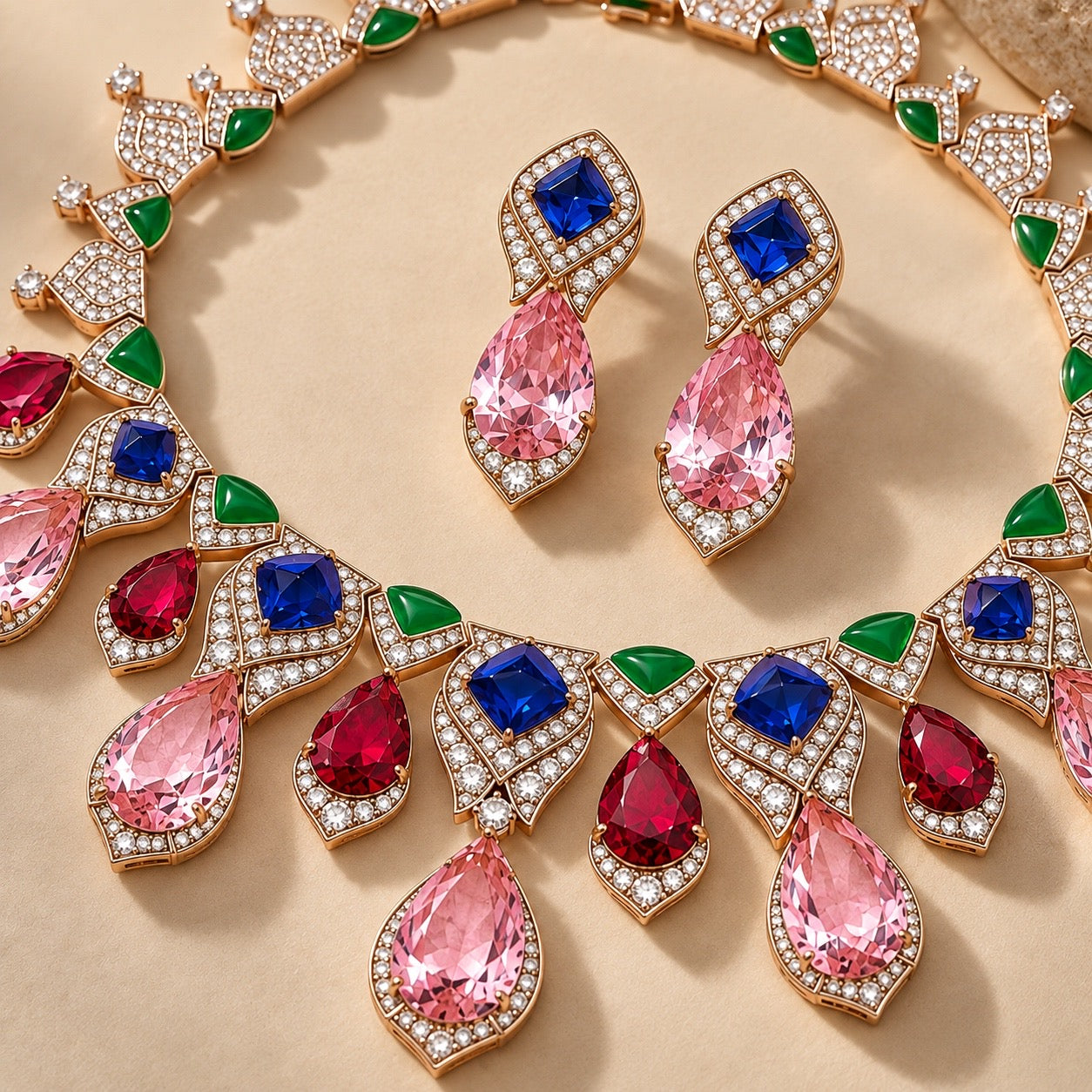 Multicolor Statement Teardrop Necklace & Earrings Set “Pre-order “