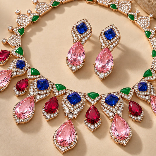 Multicolor Statement Teardrop Necklace & Earrings Set “Pre-order “