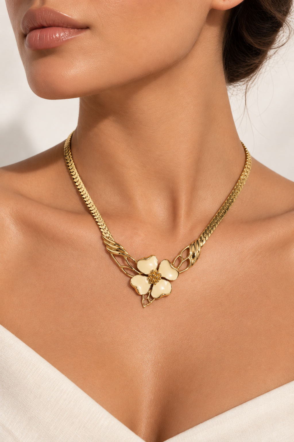 Vintage Ivory Bloom Necklace & Earrings Set