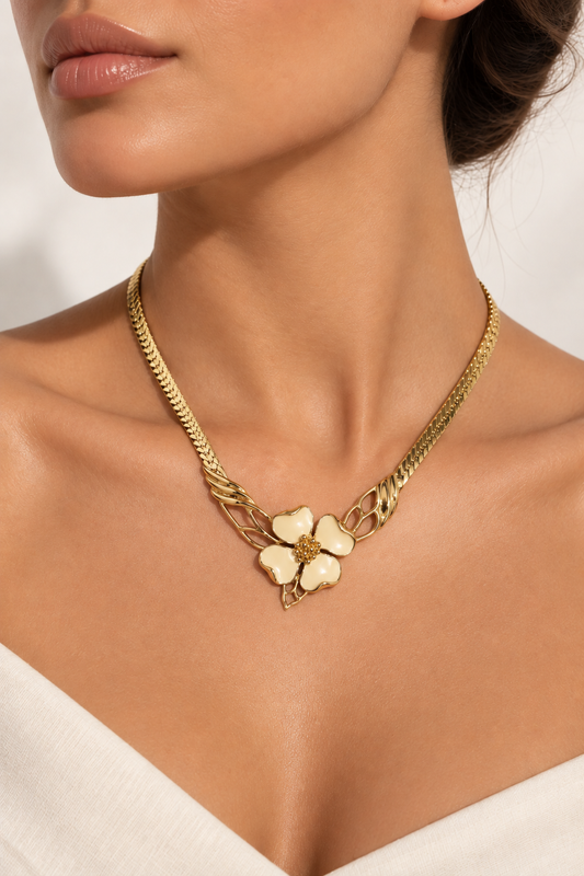 Vintage Ivory Bloom Necklace & Earrings Set