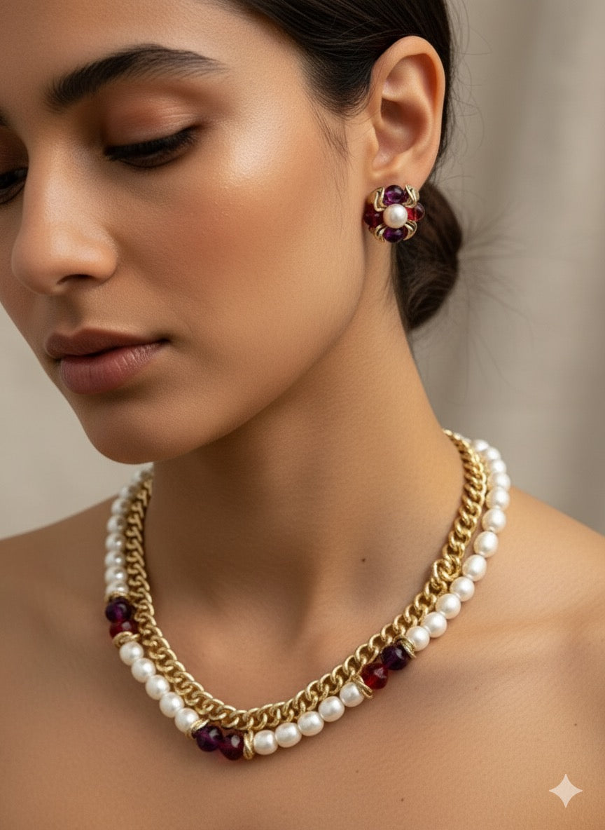 Ruby Blossom Pearl Set