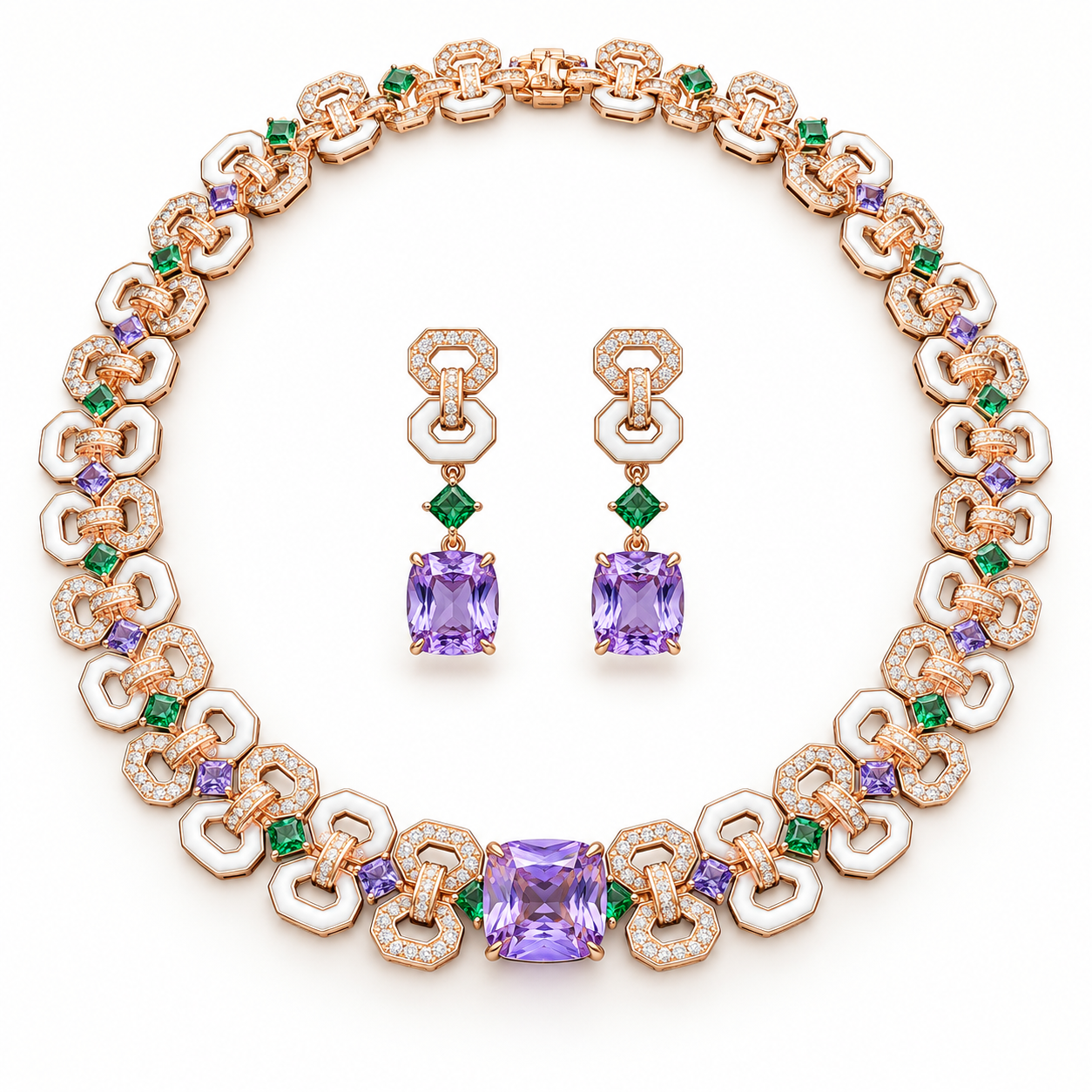 Rose Gold Lavender Three Pieces Jewelry Set