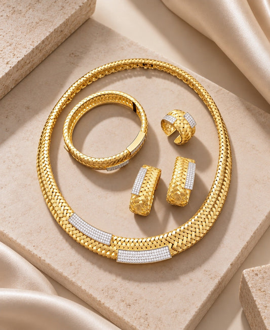 Luxe Woven Gold Statement Jewelry Set” Pre-order “